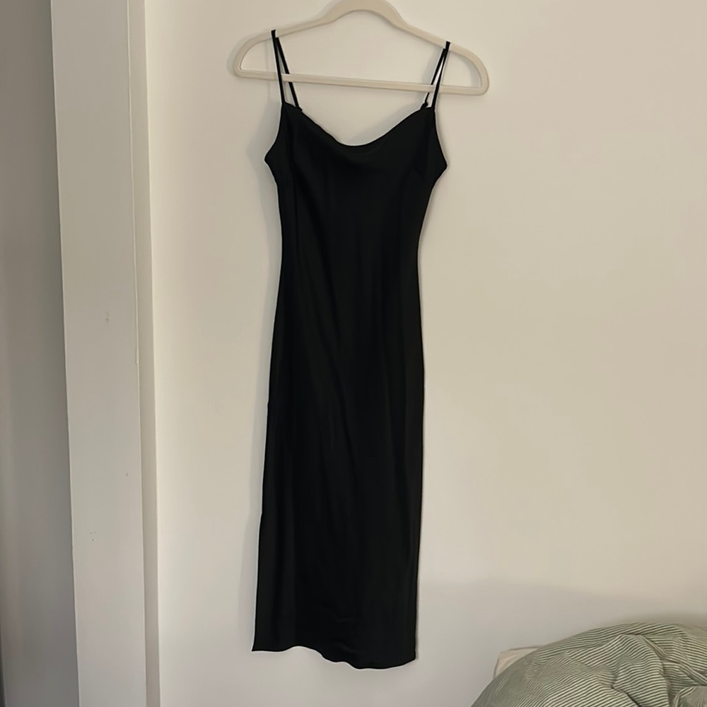 Express satin cowl neck midi dress